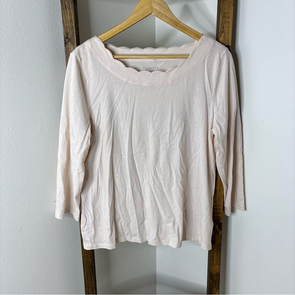 Talbots Scalloped Women's Beige Long Sleeve Top Size L